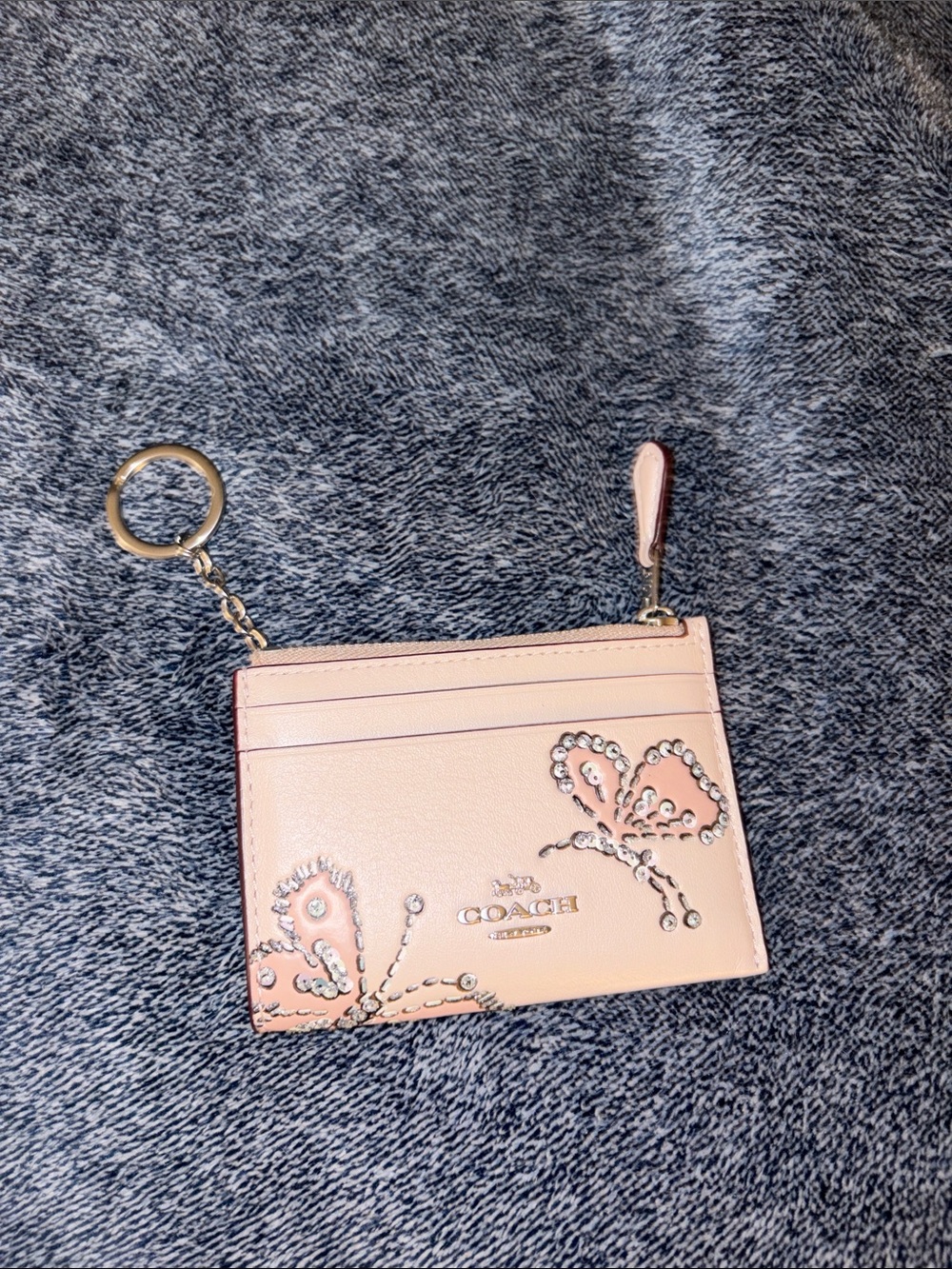 Coach Pink Butterfly Leather Card Case with Keyring